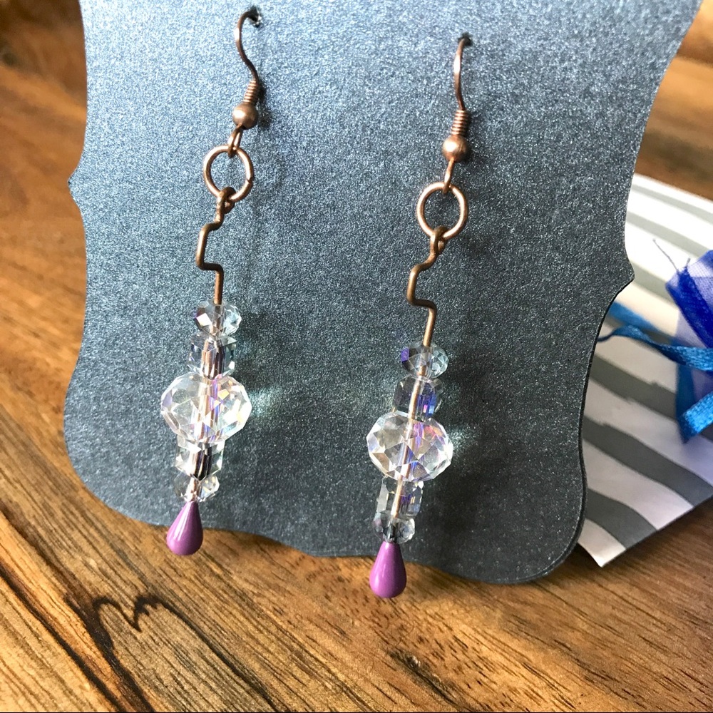 Crystal Statement Earrings Purple Copper D…